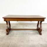 Vintage mahogany harp base desk table with drawers