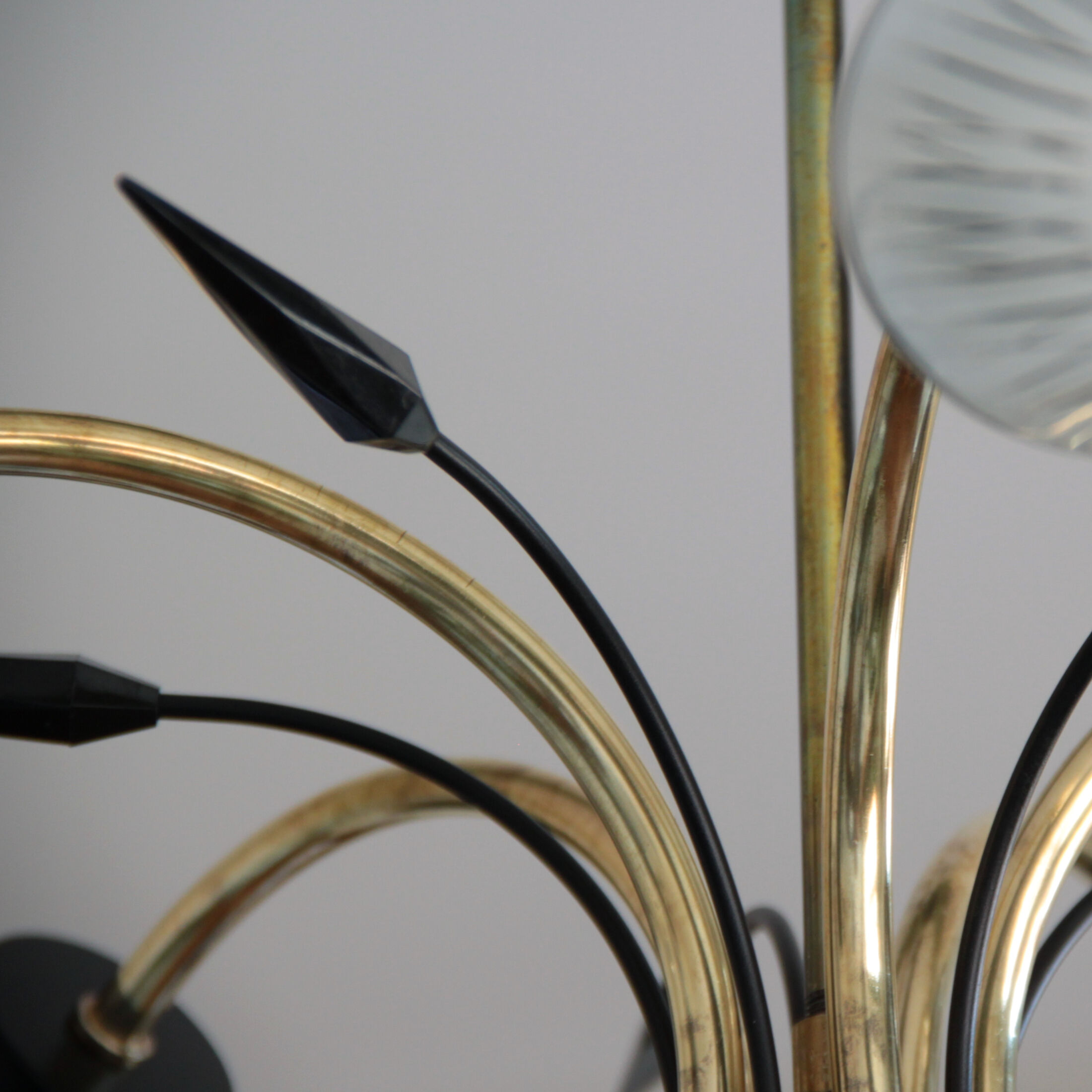 Old chandelier brass and glass tulip 1950 1960 vintage decoration lighting suspension
