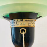 Postmodern lamp from the 80s – green opaline glass and black base, edition