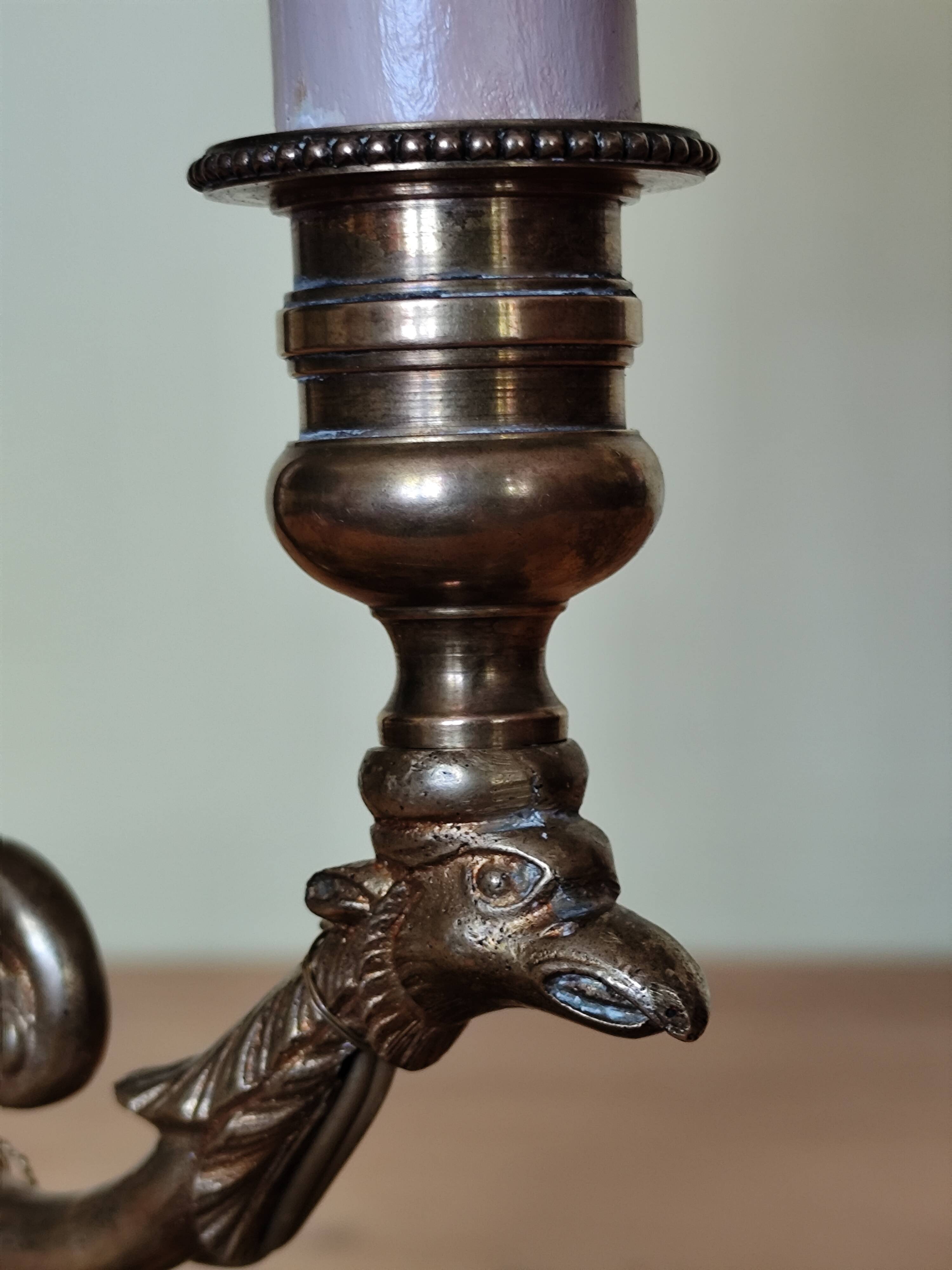 bronze and brass 2-bulb bouillotte lamp, red desk lamp