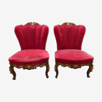 pair of Louis xv style fireside chairs in gilded wood