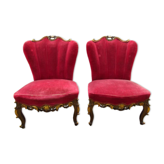 pair of Louis xv style fireside chairs in gilded wood