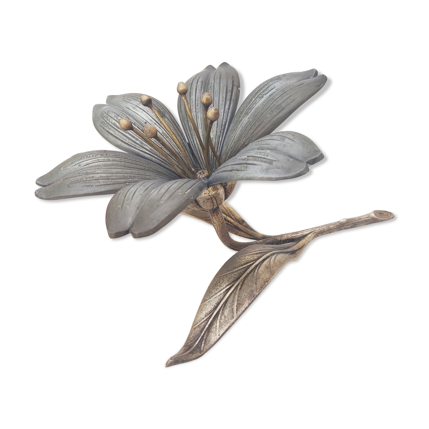 Ashtray silver metal flower year 70