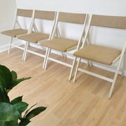 Set of 4 Vintage Wooden Folding Lounge Chairs: Beige Fabric, STOL Kamnik 1970