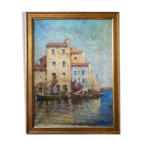 Table "Landscape of boats" Italy HST signed Alfred Tardieu (XIX-XX)
