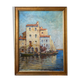 Table "Landscape of boats" Italy HST signed Alfred Tardieu (XIX-XX)