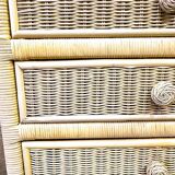 Mid-century pale yellow rattan and bamboo chest of drawers