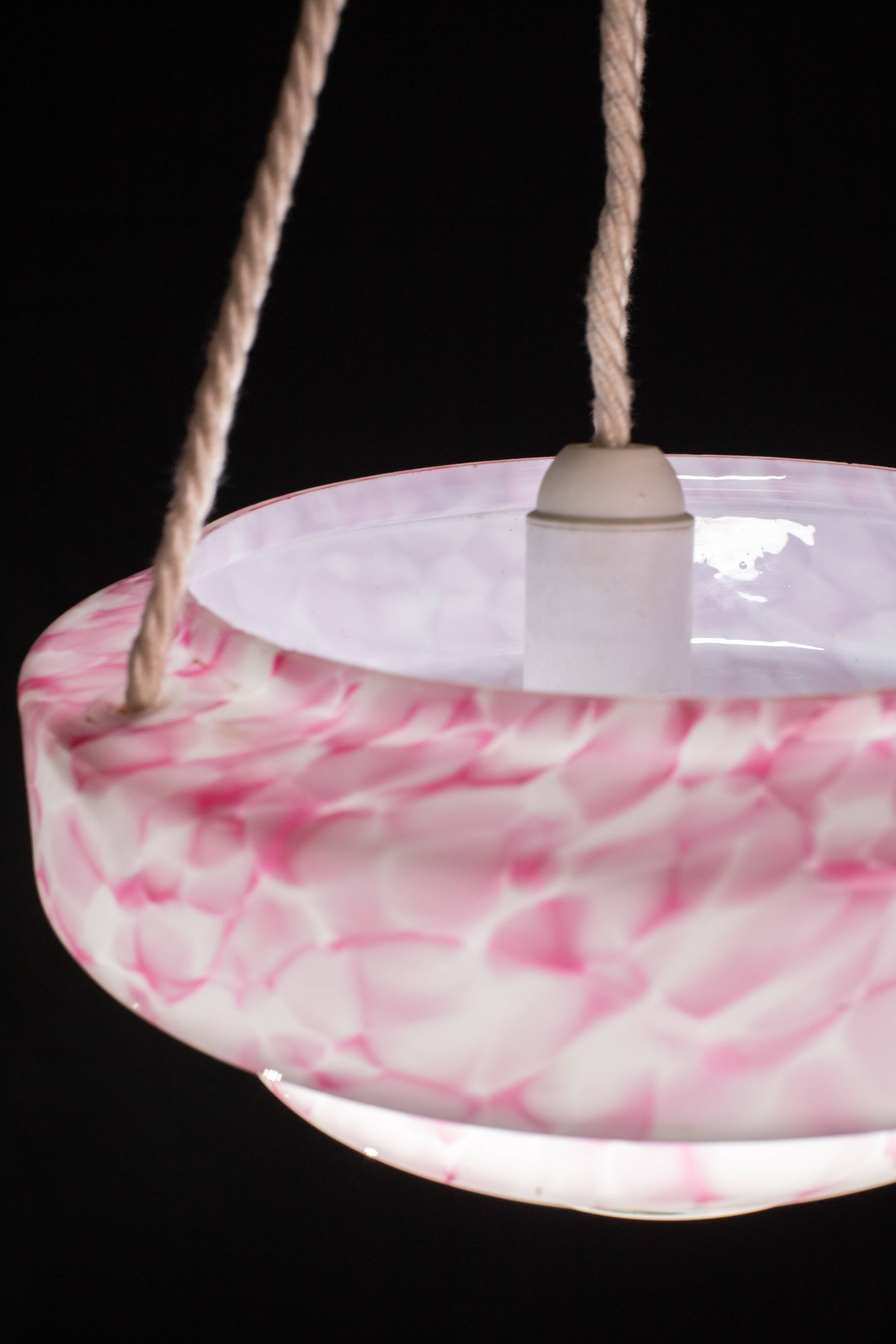 Pink Art Decò Vintage Glass Chandelier, 1950