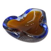 Cendrier Murano verre bullé orange bleu et transparent 1960
