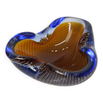 Cendrier Murano verre bullé orange bleu et transparent 1960