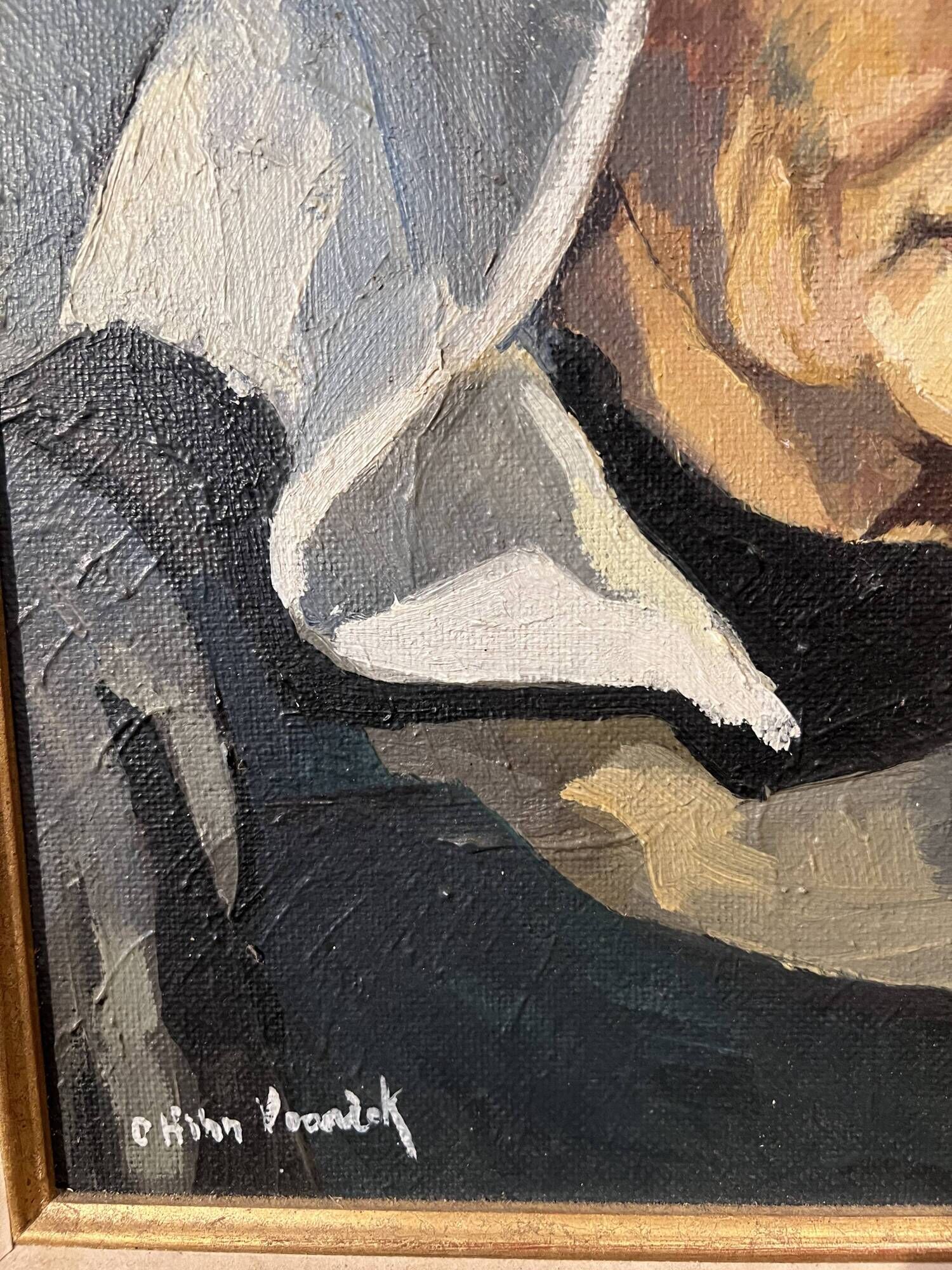 Portrait painting Breton woman with white headdress
