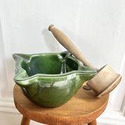Ceramic mortar and wooden pestle
