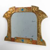 Art Nouveau Mirror in Brass and Glass Inlay, Signed A.H. Villaket, France
