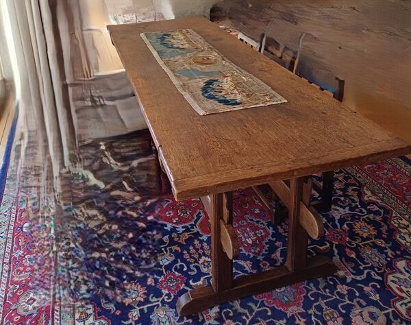 Table de réfectoire ancienne en chêne massif, XVIIᵉ–XVIIIᵉ siècle