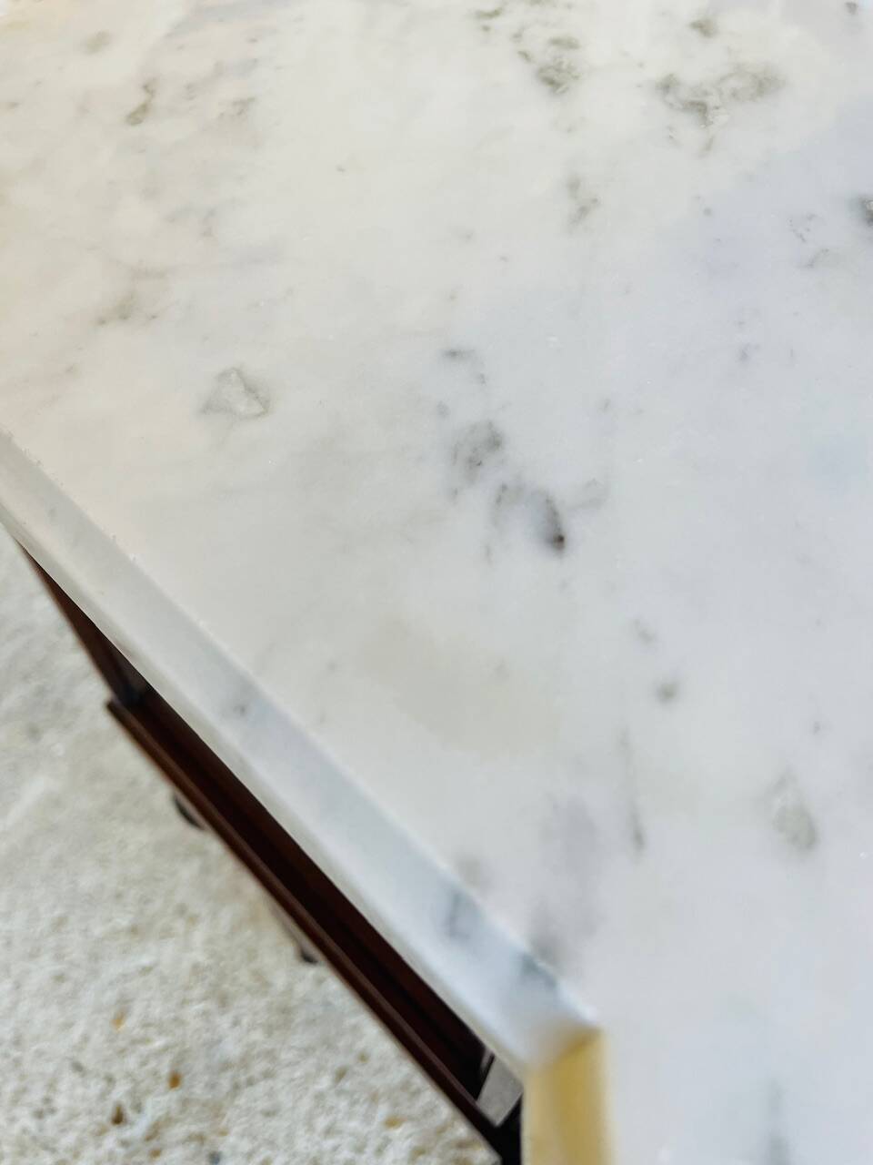 Louis XVI style bedside table, Carrara marble and mahogany