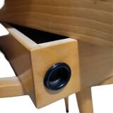 Scandinavian work table, vintage bedside table, compass legs, 1950s, 1960s