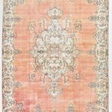 Faded Salmon Vintage Large Antique Rug For Living Room, 261x350 Cm