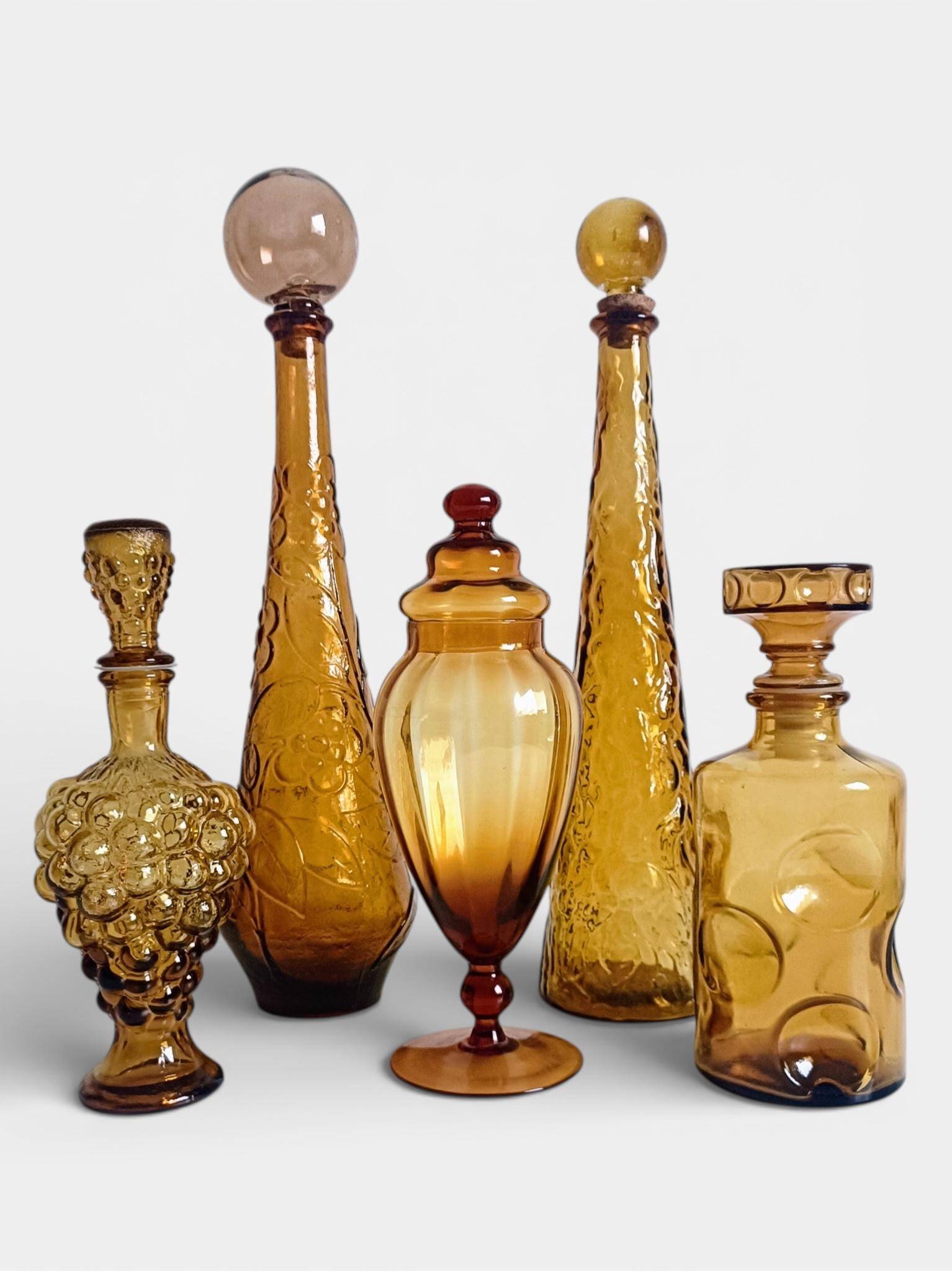 Empoli Amber Glass Decanter Set by Wayne Husted, Handmade in Italy