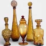 Empoli Amber Glass Decanter Set by Wayne Husted, Handmade in Italy