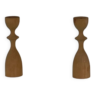 Pair of vintage wooden candlesticks