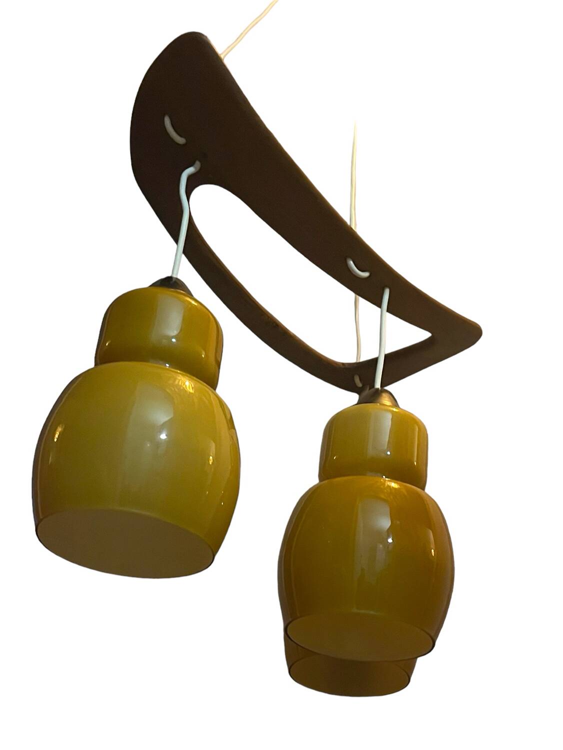 Teak pendant lamp year 60/70 3 globes Rispal