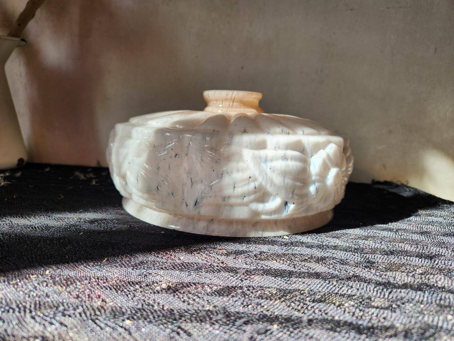 Art Deco Pink Opaline Glass Suspension Lamp Shade Rose Detail