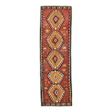 Red & Beige Oriental Vintage Kilim Runner Rug, 81x261Cm