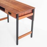 Vintage one-drawer desk. Mahogany veneer and solid beech. France, 1960s