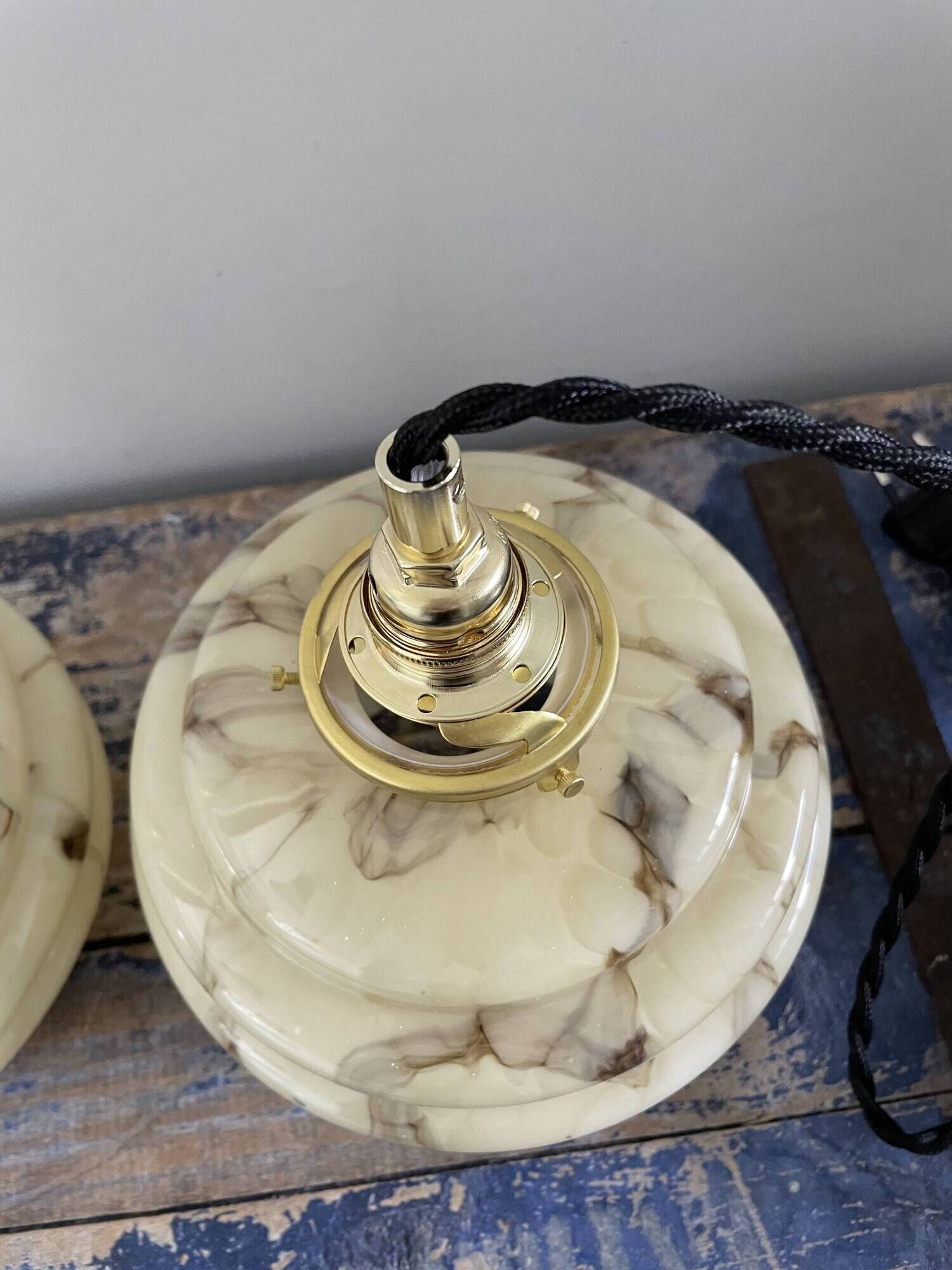 Set of two art deco portable ballrooms in electrified marbled opaline to nine