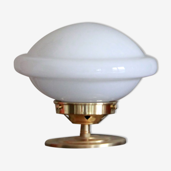 Bedside lamp desk brass globe opaline glass white art deco old
