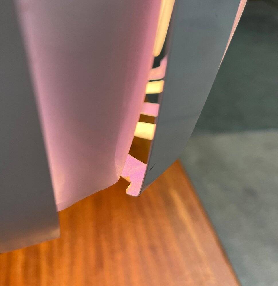 Metal pendant lamp and prism model in white mid-century by Werner Schou for Coronell Elektro, Denmark, 1960s.