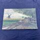 Antique Polish painting signed - rural scene with mill