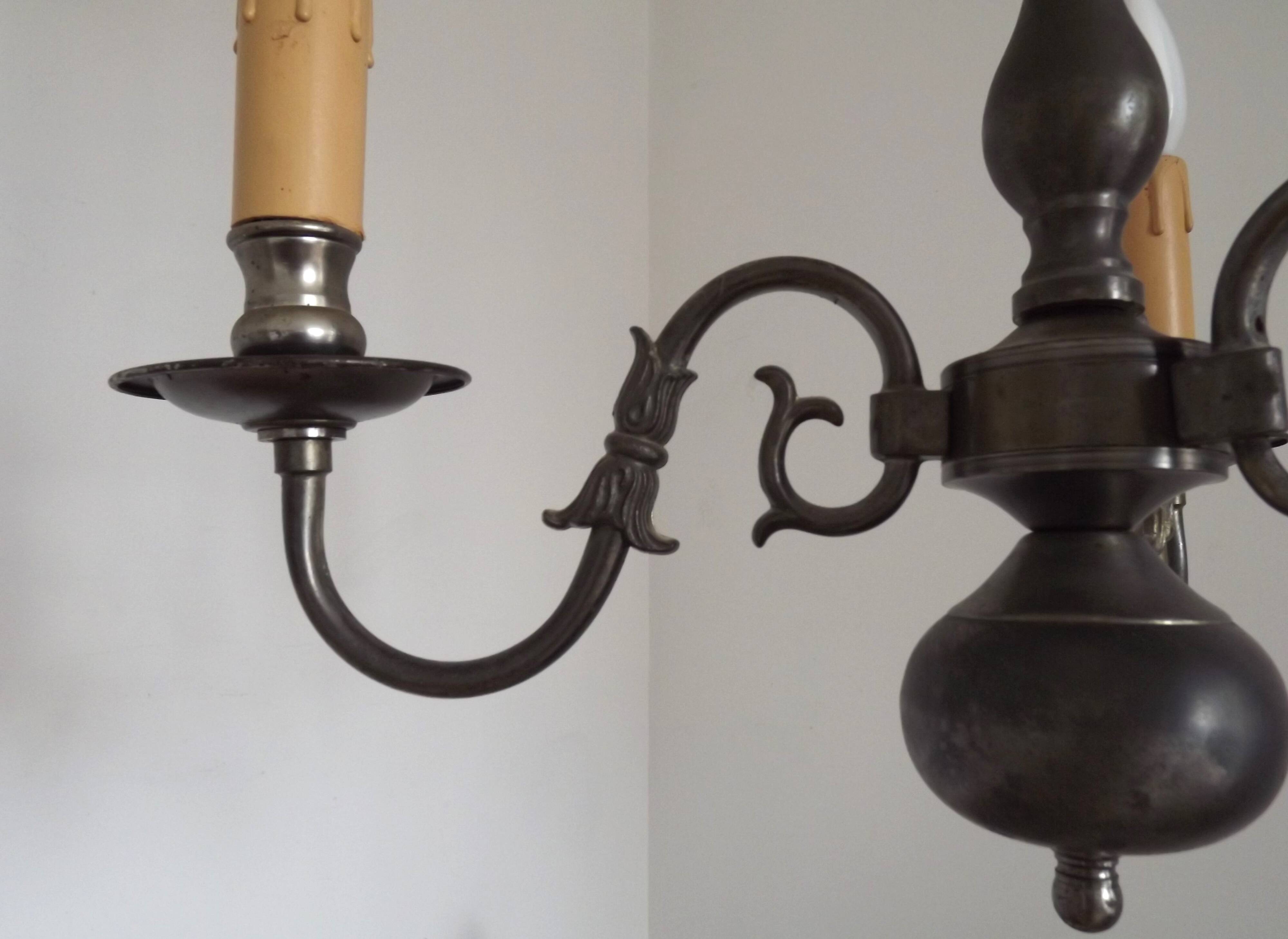 Italian Vintage Silver Brushed Metal 3 Light Flemish Style Chandelier