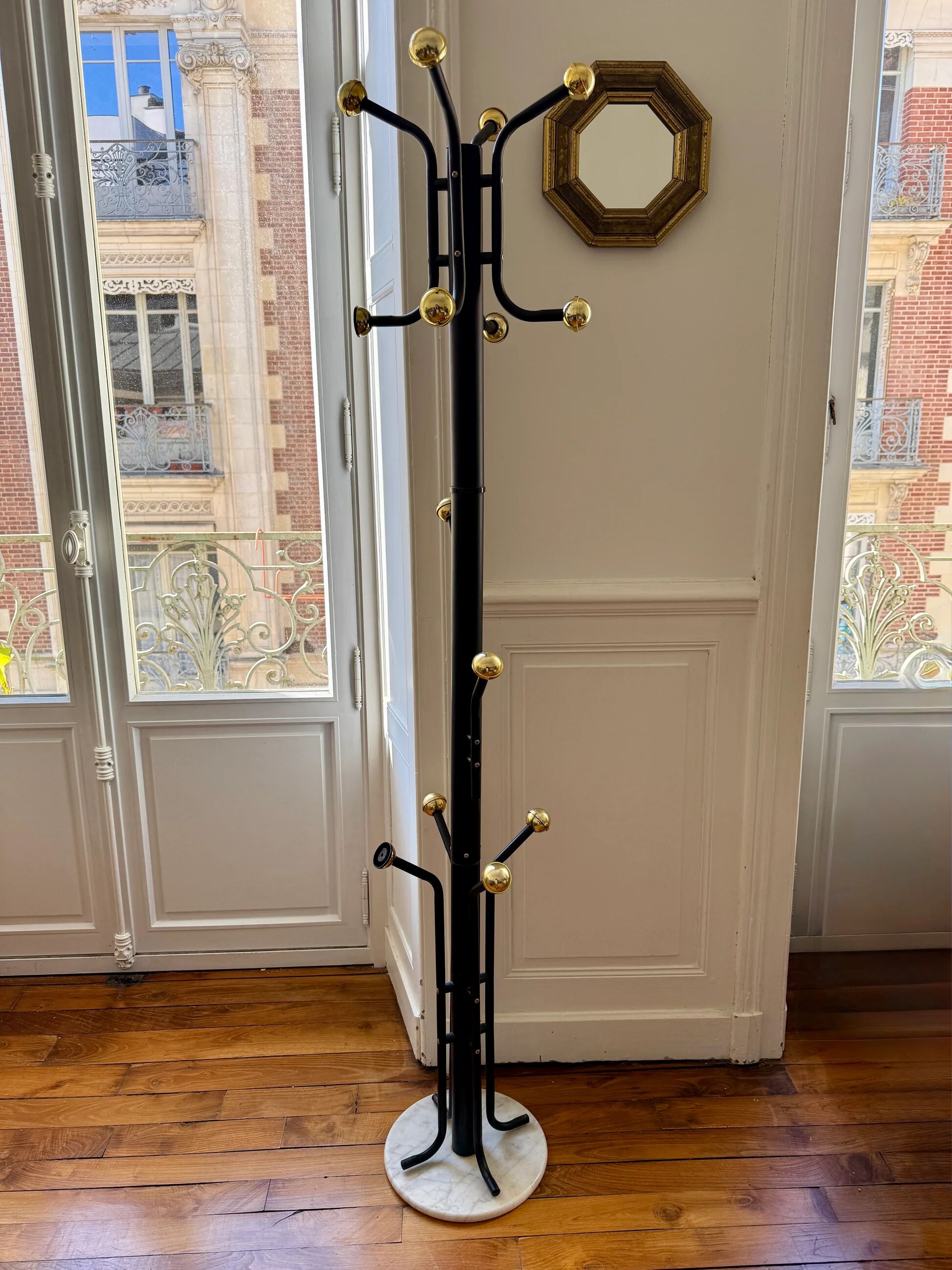 Golden metal coat rack with 14 hooks - 1970s