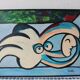 1970s Blue Green Cubist Figurative Painting, Framed
