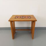 Vintage Guillerme and Chambron coffee and side table in solid oak and ceramic from the 50s and 60s