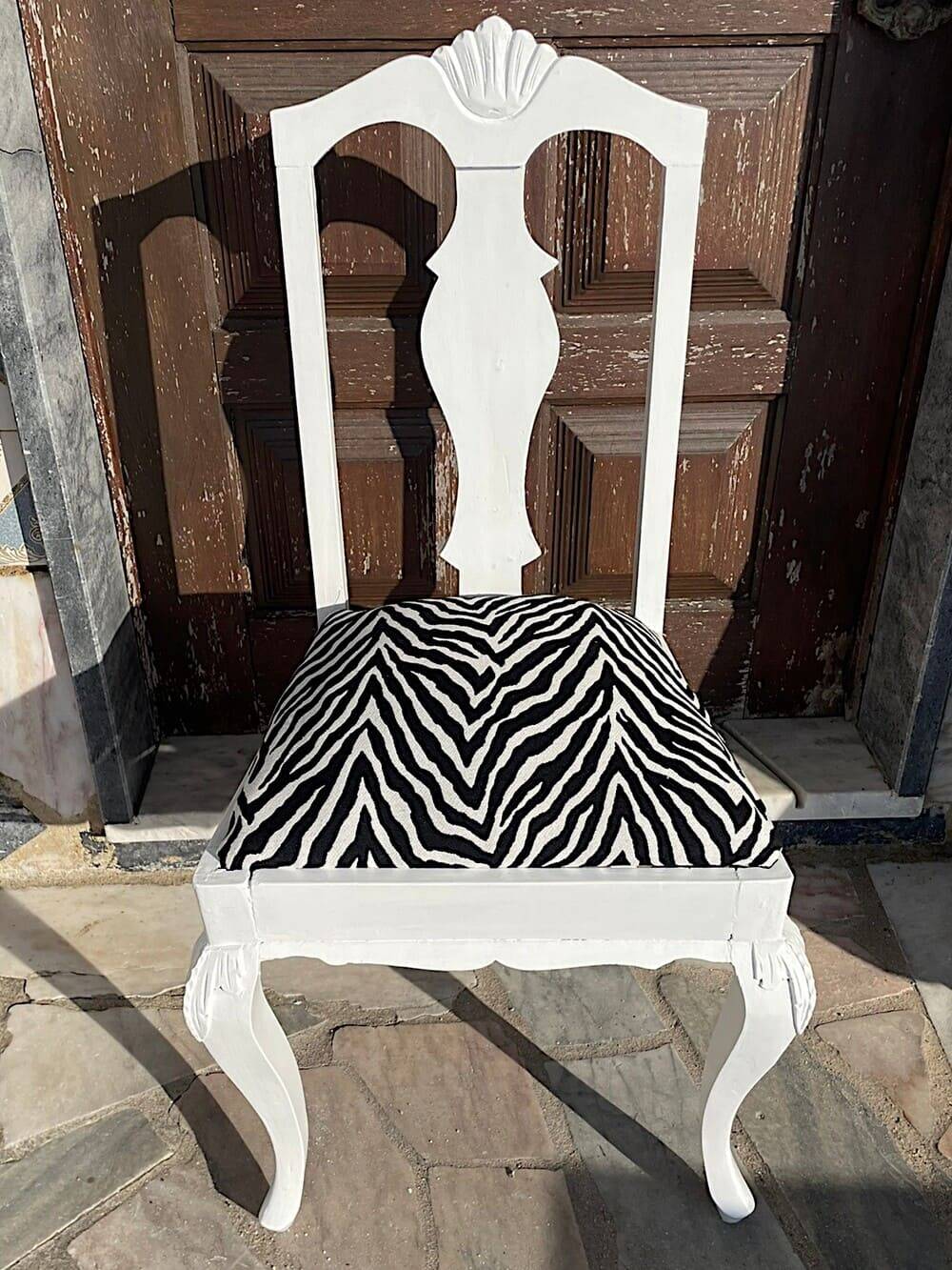Antique Baroque chair redesigned in Zebra fabric