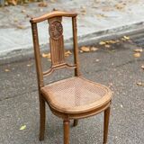 Art Deco lyre chair in solid caned wood