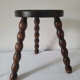 Brutalist stool with turned wooden legs