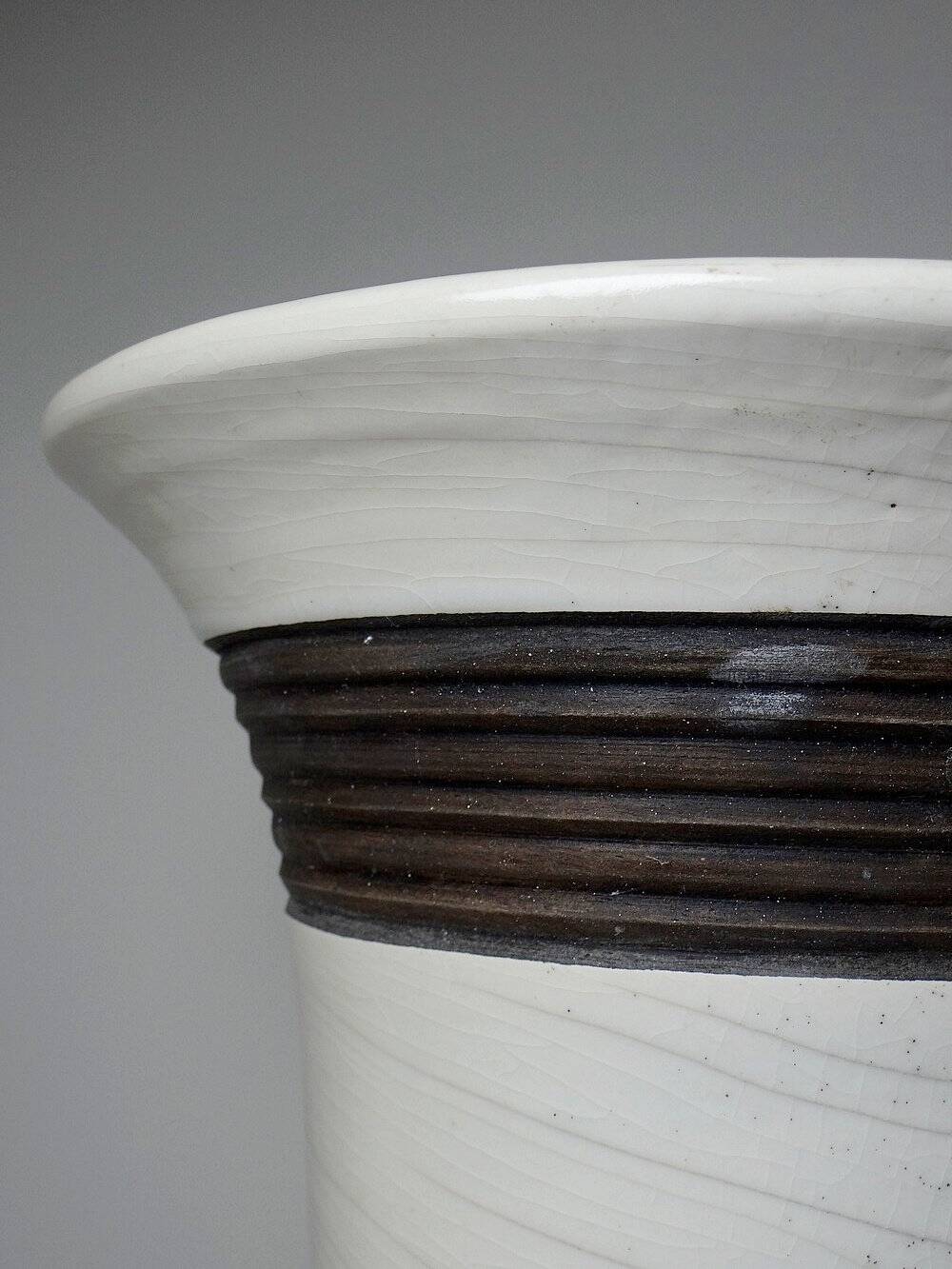 Large modern Raku lamp in beige and brown by Keramos Sèvres - René Hénon