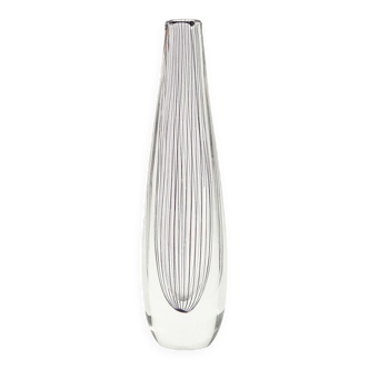 Large Mid-Century Scandinavian Striped Glass Vase by Vicke Lindstrand for Kosta, Sweden, 1950s