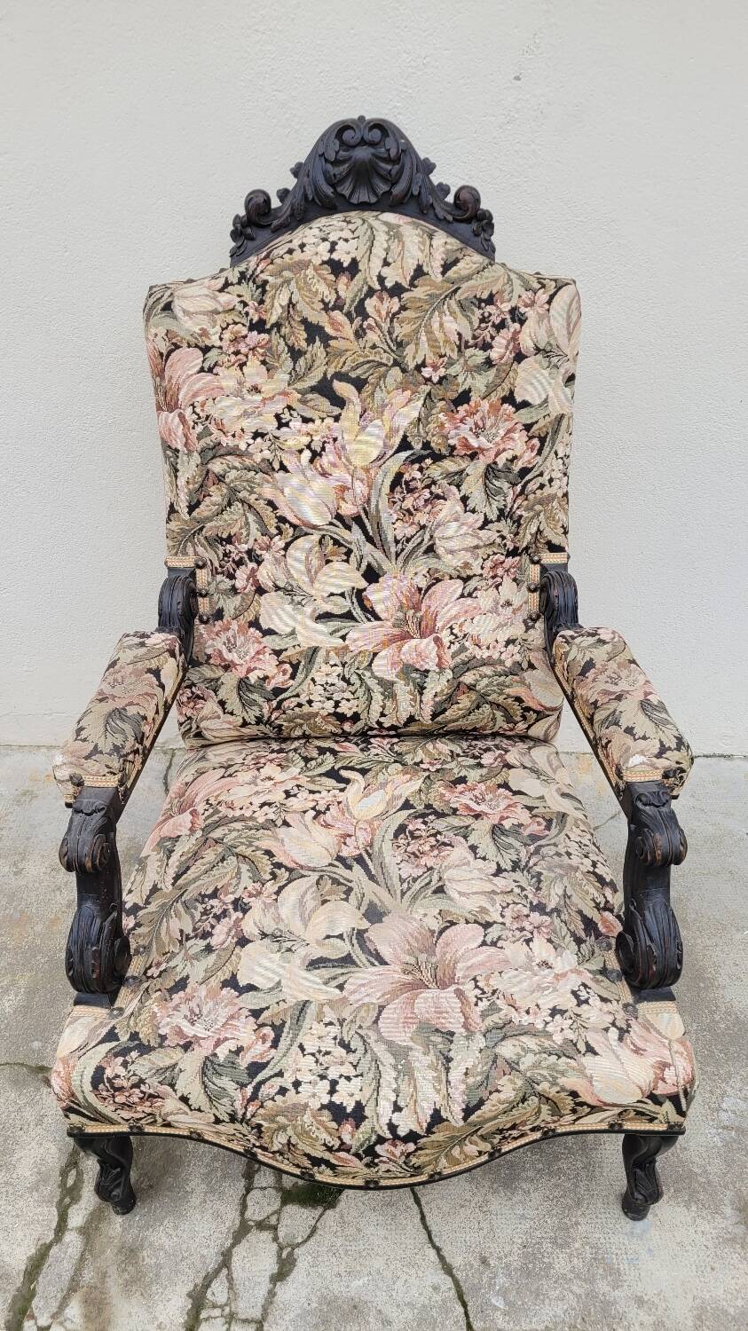 Napoleon III period armchair with floral tapestry, 19th century
