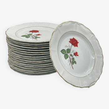 Lot 18 assiette porcelaine Vintage fleuris Digoin & Sarreguemines - Modèle SEVIGNE - Décor à la ROSE