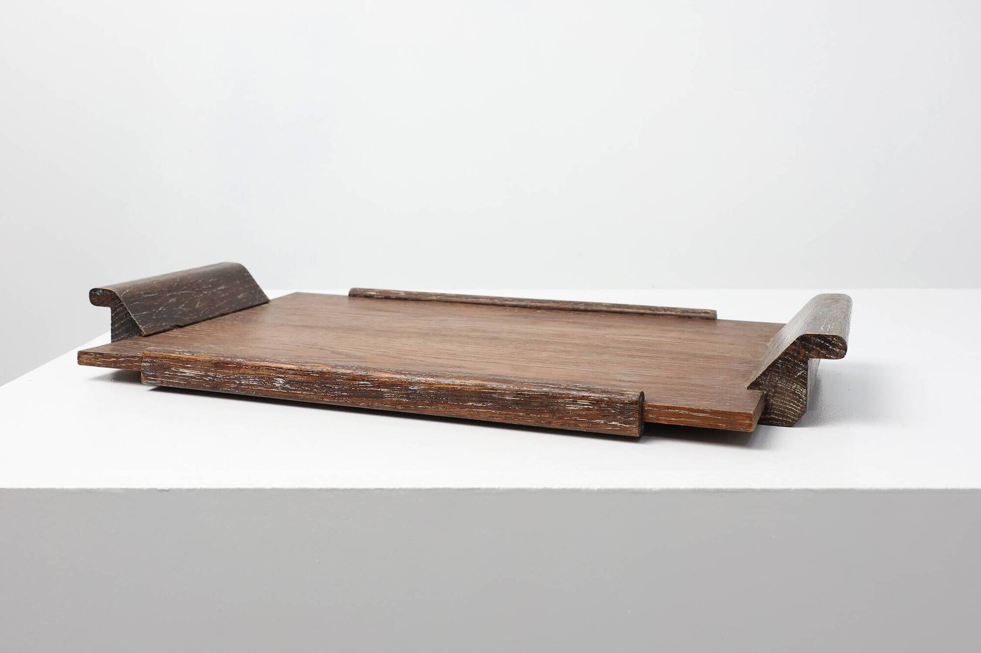 French Art Deco Cerused Oak Serving Tray with Raised Handles, 1920s