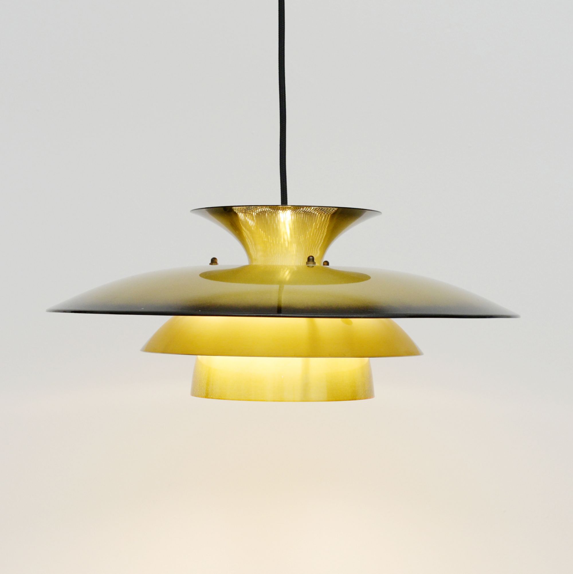 Vintage Pendant Lamp In Golden Brass, Denmark 1970s