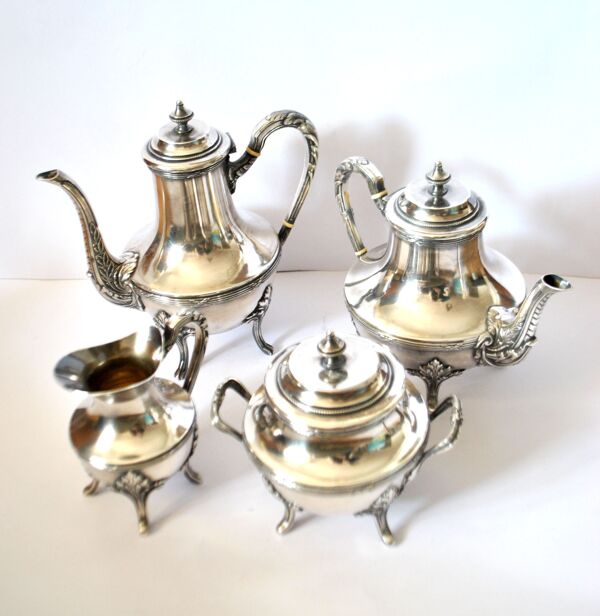 Service à café ancien théière cafetière en métal argenté décor feuille acanthe - orfèvre A. Frenais