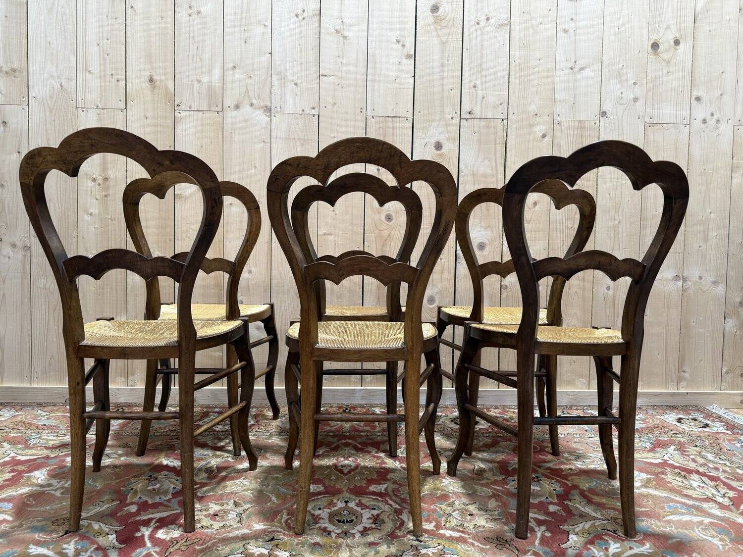 Set of 6 straw-seated chairs from the Louis Philippe period.