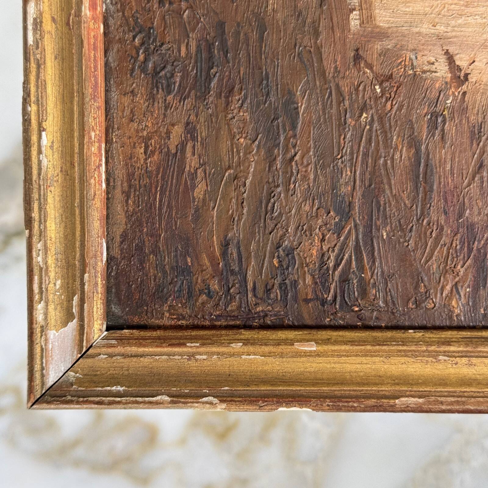 Oil on panel fisherman in a marsh Impressionism early 20th century