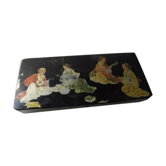 Ancien plumier, scène asiatique, en papier maché / carton bouilli, Napoléon III
