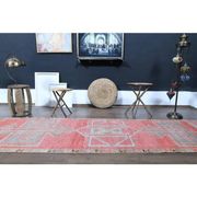 1970s Vintage Turkish Oushak Handmade Wool Cotton Pink Runner Rug 93X323